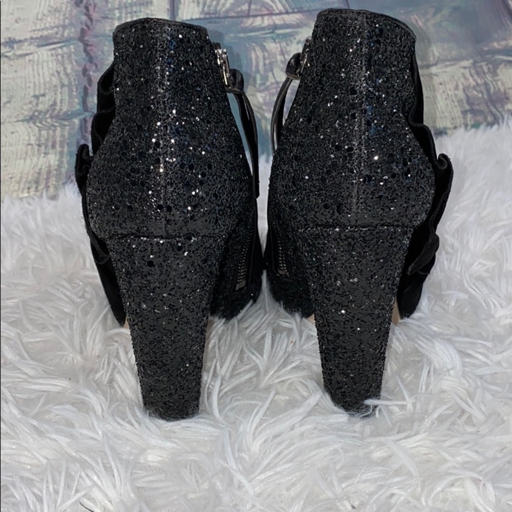 Miu Miu Black Open Toe Sequin Heel Bow Booties 8.… - image 5